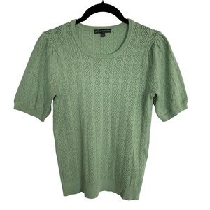 Adrianna Papell M Short Sleeve Mint Green Pastel Pointelle Knit Top